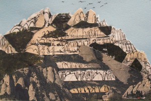 montserrat mountain collage postcard