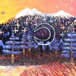 colorful oil painting of mount tallac, desolation wilderness, lake tahoe california