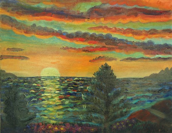 oil painting of a sunset over bodega bay california