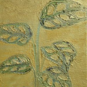 iridescent gold painting of monstera