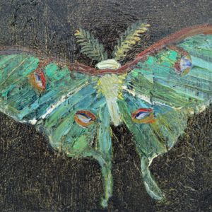 iridescent painting of a luna moth