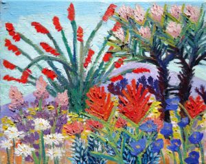 colorful oil painting of a desert superbloom landscape