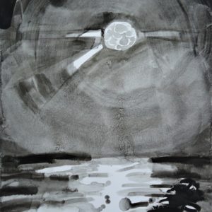 ink painting of a full moon over the ocean
